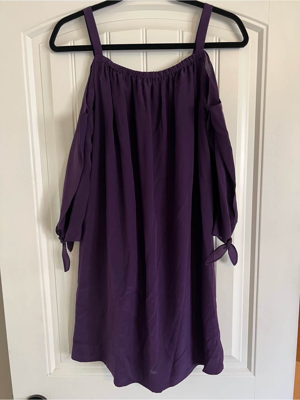 Madewell Off-Shoulder Tie-Sleeve Dress in Deep Purple